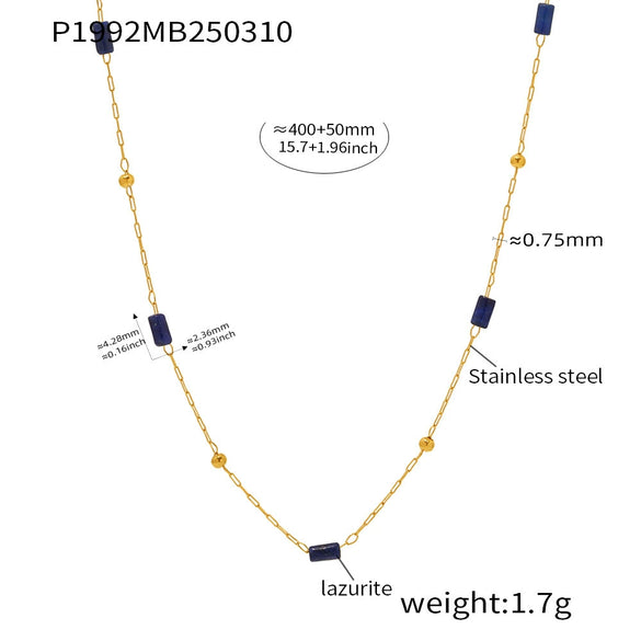 Wholesale Handmade Beaded Necklace For Women Ferris Wheel Design With Geometric Lapis Lazuli Pendant Stainless Steel Tiger Eye Stone Chain Gold Plated