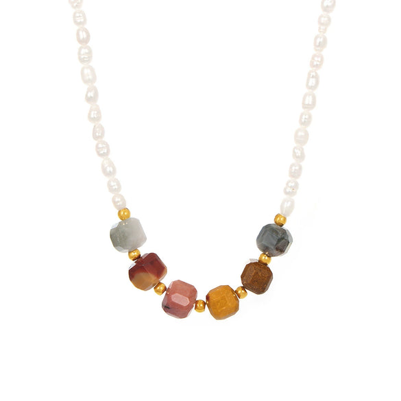 Wholesale Handmade Beaded Necklace With Freshwater Pearl Natural Stone And Stainless Steel In Light Luxury Style And Geometric Pattern