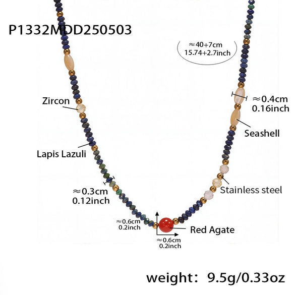 Wholesale Handmade Beaded Necklace With Natural Lapis Lazuli And Red Agate 316L Stainless Steel Geometric Pattern For Women