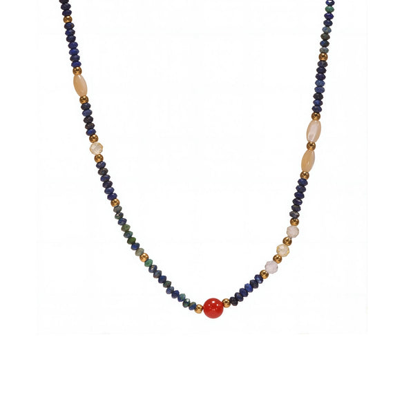 Wholesale Handmade Beaded Necklace With Natural Lapis Lazuli And Red Agate 316L Stainless Steel Geometric Pattern For Women