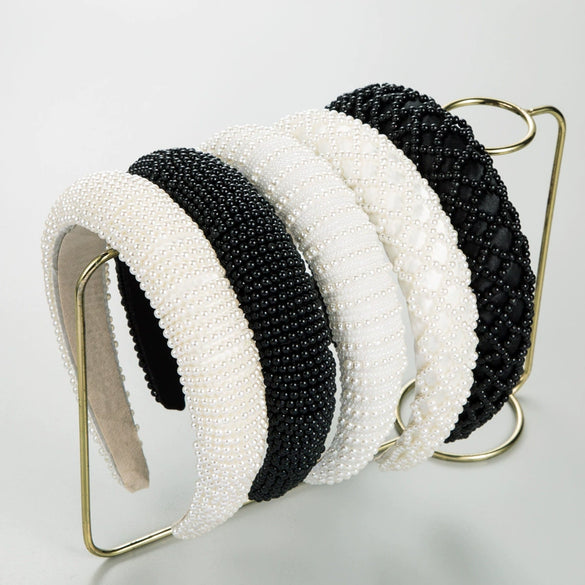 Wholesale Handmade Beaded Sponge Headband With Pearls And Geometric Style For Women