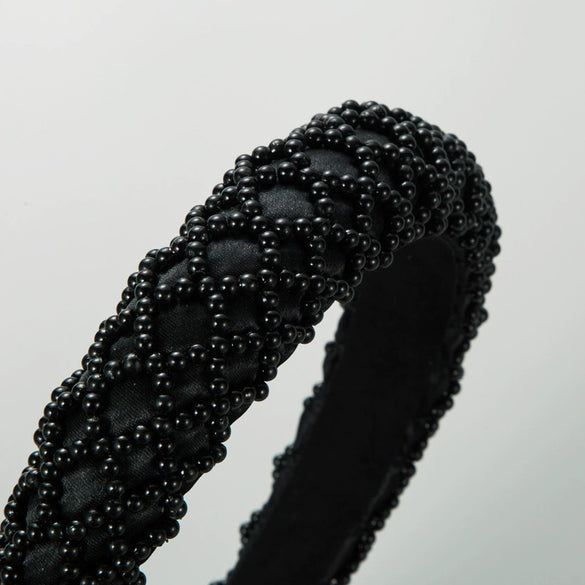 Wholesale Handmade Beaded Sponge Headband With Pearls And Geometric Style For Women