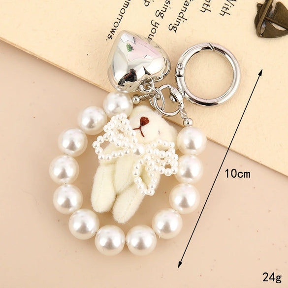 Wholesale Handmade Beads Cartoon Animals Plush Bear Pendant Keychain Hanging Chain