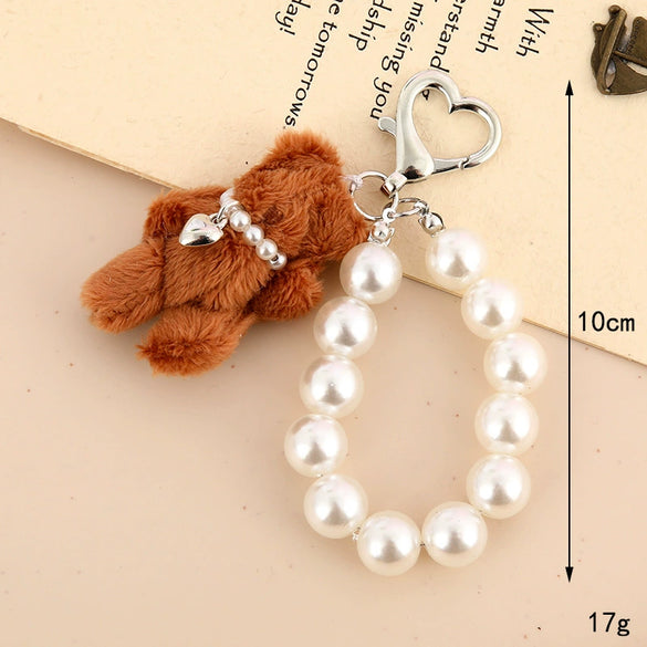 Wholesale Handmade Beads Cartoon Animals Plush Bear Pendant Keychain Hanging Chain