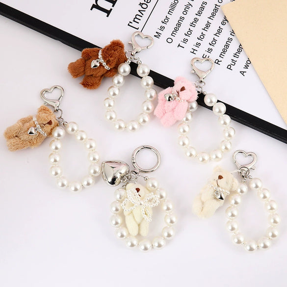 Wholesale Handmade Beads Cartoon Animals Plush Bear Pendant Keychain Hanging Chain