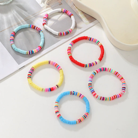 Wholesale Handmade Bohemian Soft Pottery Geometric Round Beads Beaded Combination Bracelet For Women And Men