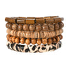Wholesale Handmade Bohemian Style Geometric Wood Beaded Bull Head Palm Elastic Rope Bracelet Fivepiece Set Unisex