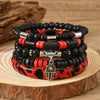 Wholesale Handmade Bohemian Style Geometric Wood Beaded Bull Head Palm Elastic Rope Bracelet Fivepiece Set Unisex
