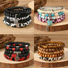 Wholesale Handmade Bohemian Style Geometric Wood Beaded Bull Head Palm Elastic Rope Bracelet Fivepiece Set Unisex