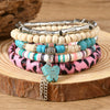 Wholesale Handmade Bohemian Style Geometric Wood Beaded Bull Head Palm Elastic Rope Bracelet Fivepiece Set Unisex