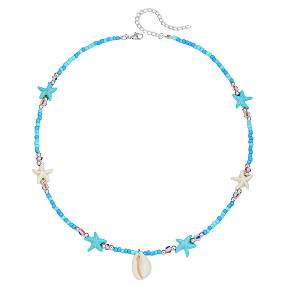 Wholesale Handmade Bohemian Style Multilayer Rice Beads And Pine Stone Geometric Type Women's Stainless Steel Pendant O Word Chain Necklace