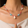 Wholesale Handmade Bohemian Style Multilayer Rice Beads And Pine Stone Geometric Type Women's Stainless Steel Pendant O Word Chain Necklace