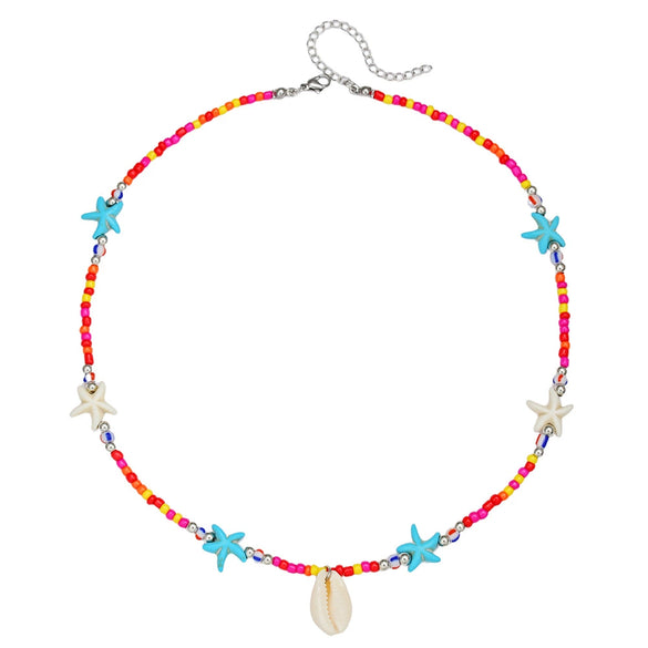 Wholesale Handmade Bohemian Style Multilayer Rice Beads And Pine Stone Geometric Type Women's Stainless Steel Pendant O Word Chain Necklace
