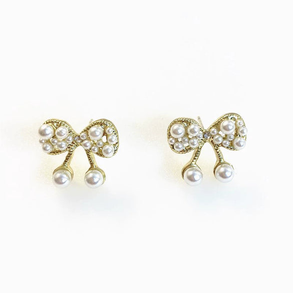 Wholesale Handmade Bowknot Pearl Earrings For Women Electroplated French Retro Cold Style