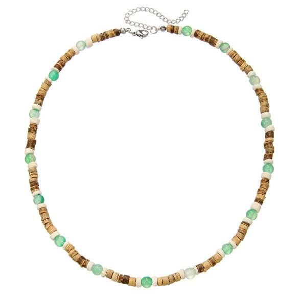 Wholesale Handmade Coconut Shell And Green Aventurine Geometric Pattern Unisex Necklace