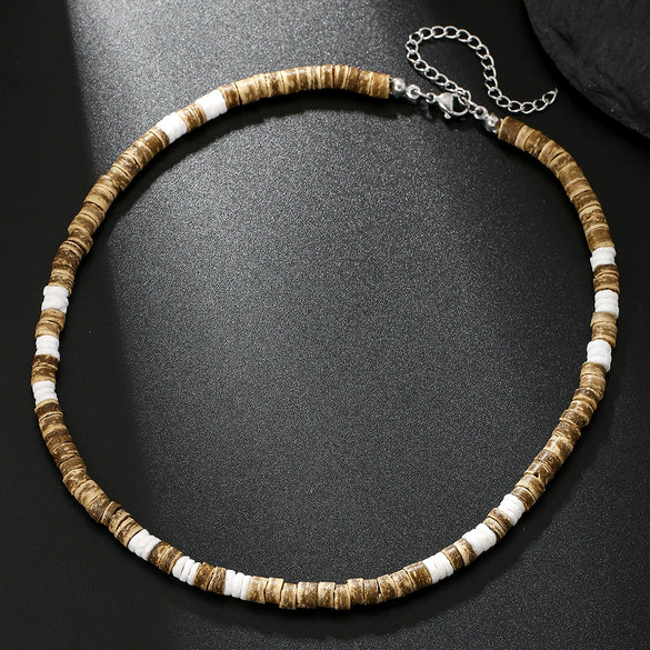 Wholesale Handmade Coconut Shell And Green Aventurine Geometric Pattern Unisex Necklace