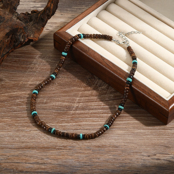 Wholesale Handmade Coconut Shell And Green Aventurine Geometric Pattern Unisex Necklace