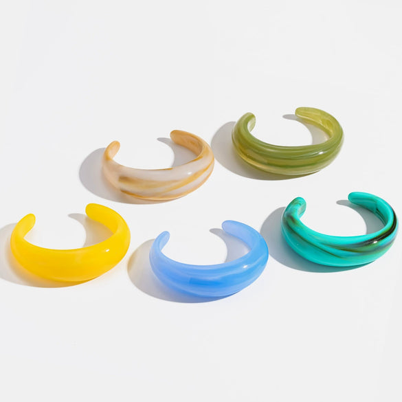 Wholesale Handmade Colorful Gradient C Shaped Resin Open Bracelet Women's Jewelry Accessories