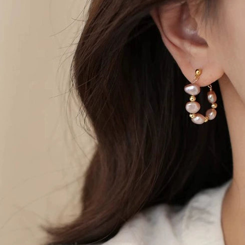 Wholesale Handmade Copper Baroque Colorful Irregular Pearl Women's Earrings