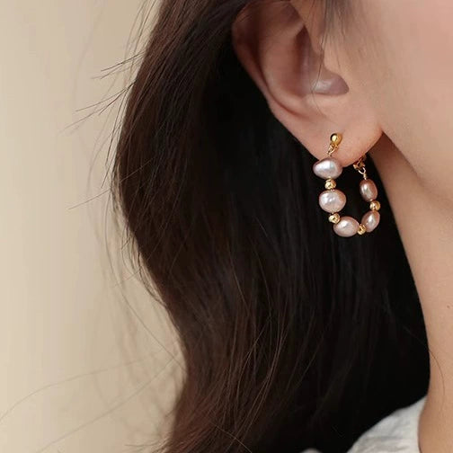 Wholesale Handmade Copper Baroque Colorful Irregular Pearl Women's Earrings