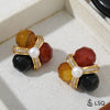 Wholesale Handmade Copper Flower Pattern Natural Stone Inlaid Zircon Palace Style Women's Earrings