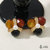 Wholesale Handmade Copper Flower Pattern Natural Stone Inlaid Zircon Palace Style Women's Earrings