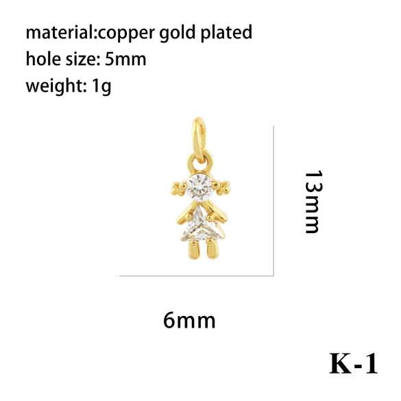 Wholesale Handmade Copper Jewelry Accessories With Inlaid Zircon And Cartoon Characters Angel Boy Girl Small Pendant Diy Necklace