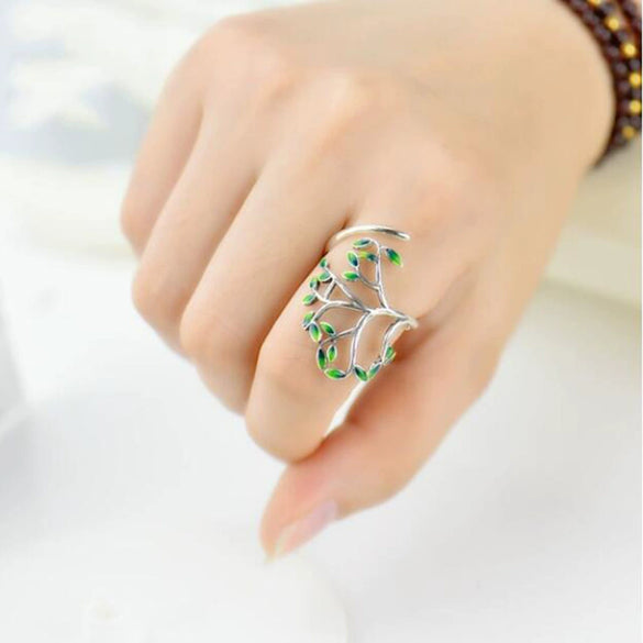 Wholesale Handmade Copper Women's Leaf Branch Ring With Zircon Treatment