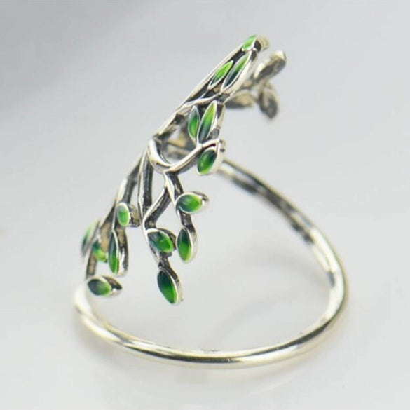 Wholesale Handmade Copper Women's Leaf Branch Ring With Zircon Treatment