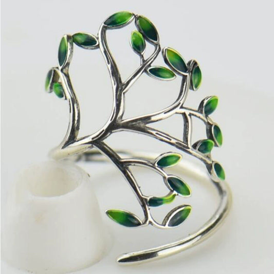 Wholesale Handmade Copper Women's Leaf Branch Ring With Zircon Treatment