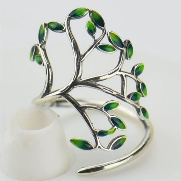 Wholesale Handmade Copper Women's Leaf Branch Ring With Zircon Treatment
