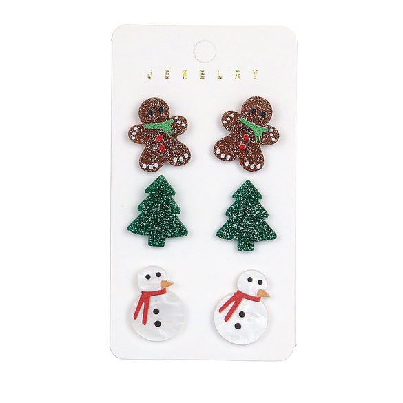 Wholesale Handmade Diy 3Piece Christmas Earrings With Acrylic Pendant Of Christmas Tree Gingerbread Man Snowman Cartoon Characters