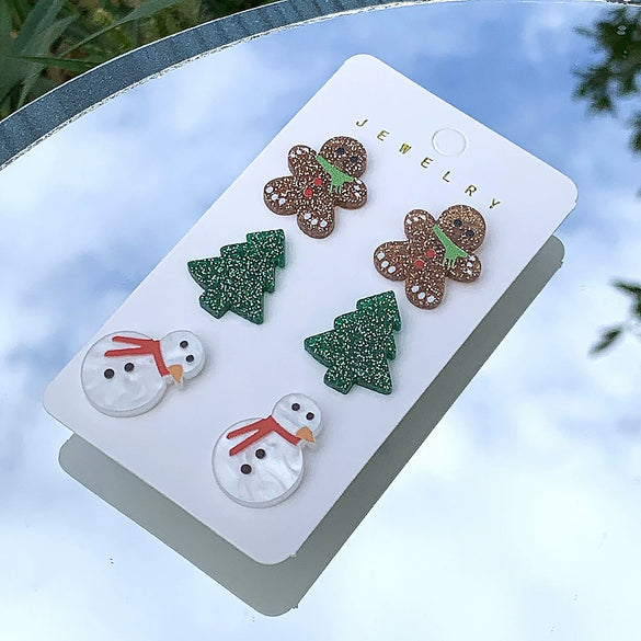 Wholesale Handmade Diy 3Piece Christmas Earrings With Acrylic Pendant Of Christmas Tree Gingerbread Man Snowman Cartoon Characters