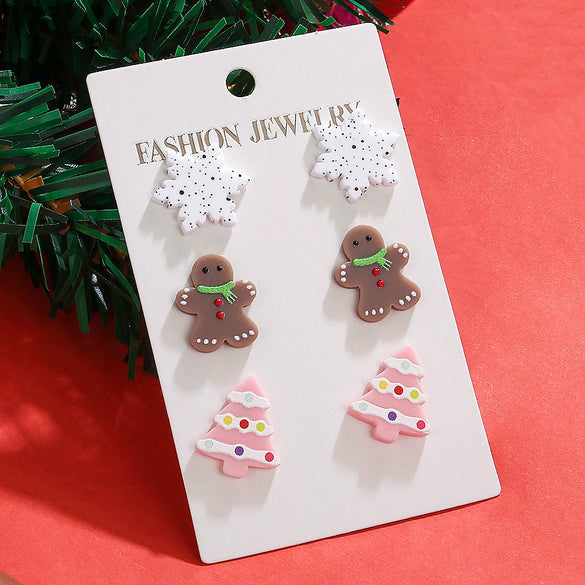 Wholesale Handmade Diy 3Piece Christmas Earrings With Acrylic Pendant Of Christmas Tree Gingerbread Man Snowman Cartoon Characters
