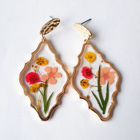 Wholesale Handmade Electroplated Alloy Dried Flower Earrings For Women