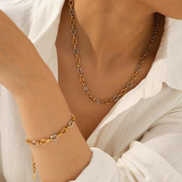 Wholesale Handmade Electroplated Geometric Stainless Steel Cross Buckle Necklace And Bracelet For Women Highend Jewelry