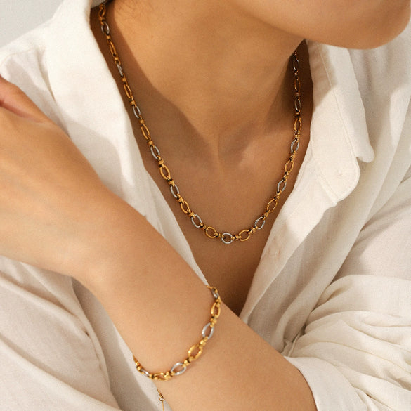 Wholesale Handmade Electroplated Geometric Stainless Steel Cross Buckle Necklace And Bracelet For Women Highend Jewelry