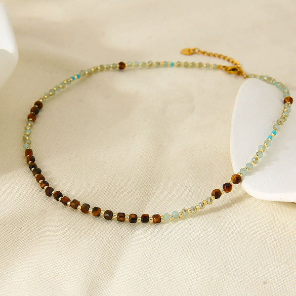 Wholesale Handmade Electroplated Geometric Stainless Steel Seed Bead Ball Chain Necklace For Women