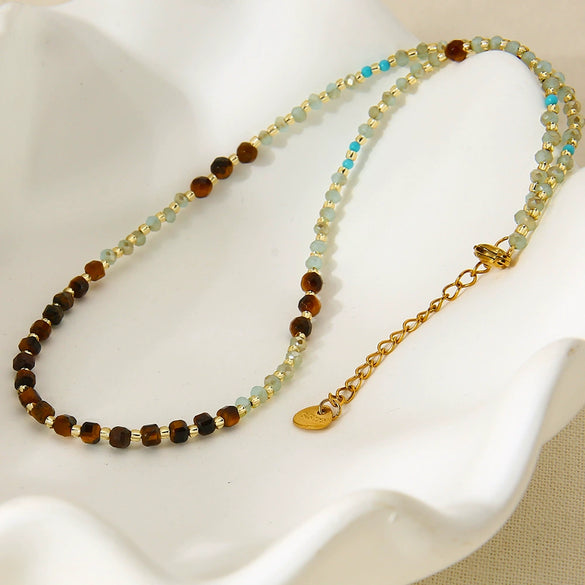 Wholesale Handmade Electroplated Geometric Stainless Steel Seed Bead Ball Chain Necklace For Women