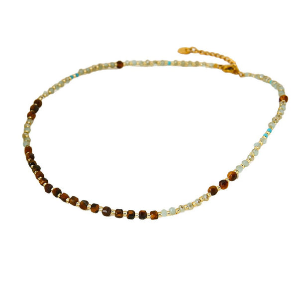 Wholesale Handmade Electroplated Geometric Stainless Steel Seed Bead Ball Chain Necklace For Women