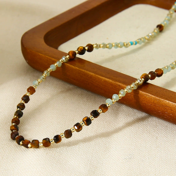 Wholesale Handmade Electroplated Geometric Stainless Steel Seed Bead Ball Chain Necklace For Women