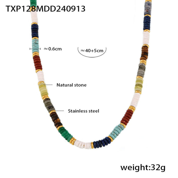 Wholesale Handmade Electroplated Stainless Steel And Natural Stone Abacus Bead Necklace And Bracelet Set For Women