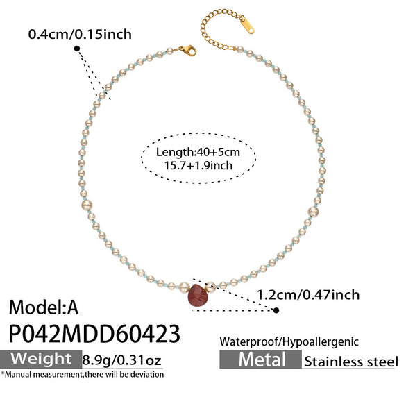 Wholesale Handmade Electroplated Stainless Steel Geometric Teardropshaped Agate Pendant Clavicle Chain Set For Women