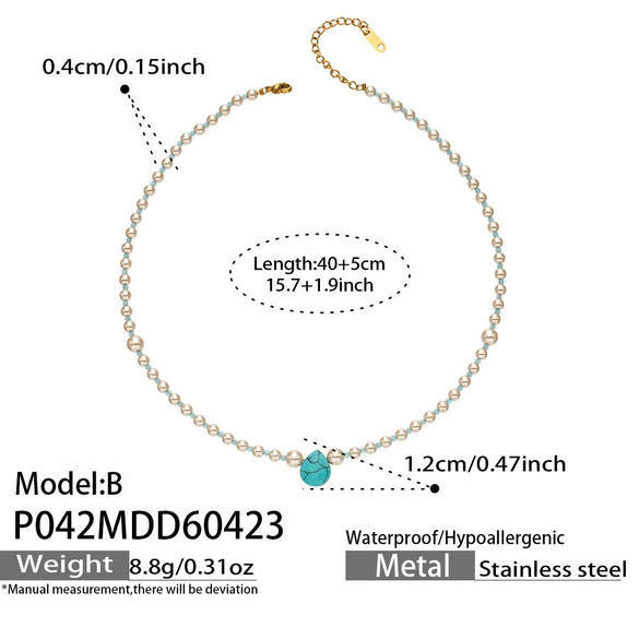 Wholesale Handmade Electroplated Stainless Steel Geometric Teardropshaped Agate Pendant Clavicle Chain Set For Women