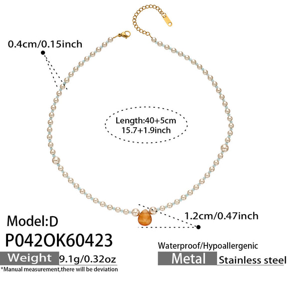 Wholesale Handmade Electroplated Stainless Steel Geometric Teardropshaped Agate Pendant Clavicle Chain Set For Women