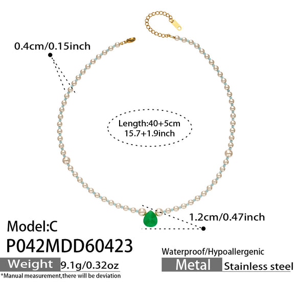 Wholesale Handmade Electroplated Stainless Steel Geometric Teardropshaped Agate Pendant Clavicle Chain Set For Women