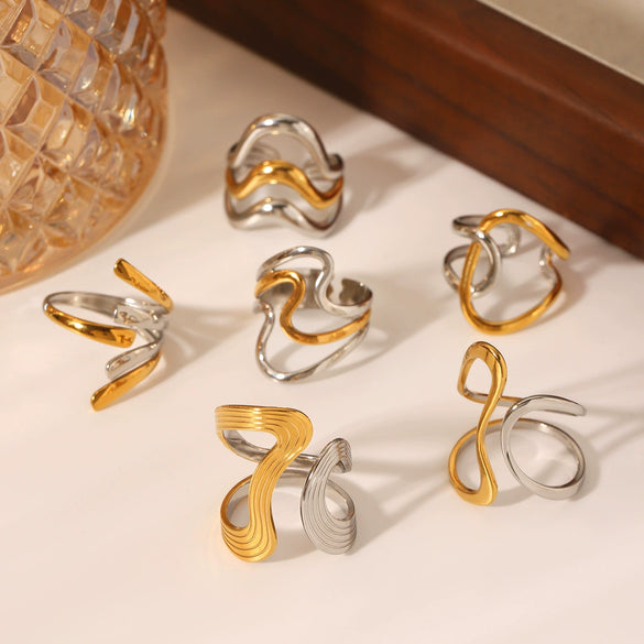 Wholesale Handmade Electroplated Stainless Steel Irregular Geometric Open Ring For Women