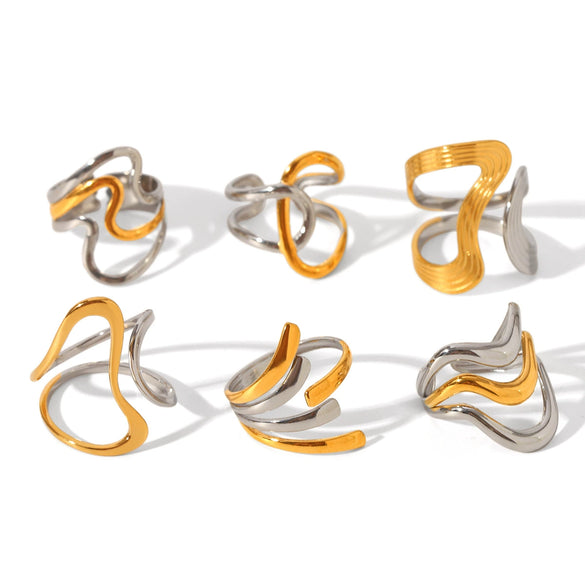Wholesale Handmade Electroplated Stainless Steel Irregular Geometric Open Ring For Women