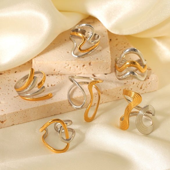 Wholesale Handmade Electroplated Stainless Steel Irregular Geometric Open Ring For Women