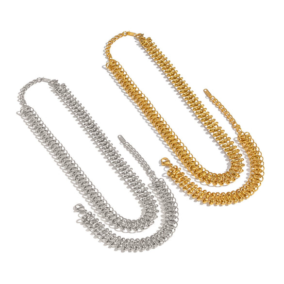 Wholesale Handmade Electroplated Stainless Steel Spring Pattern Jewelry Necklace And Bracelet Set For Women